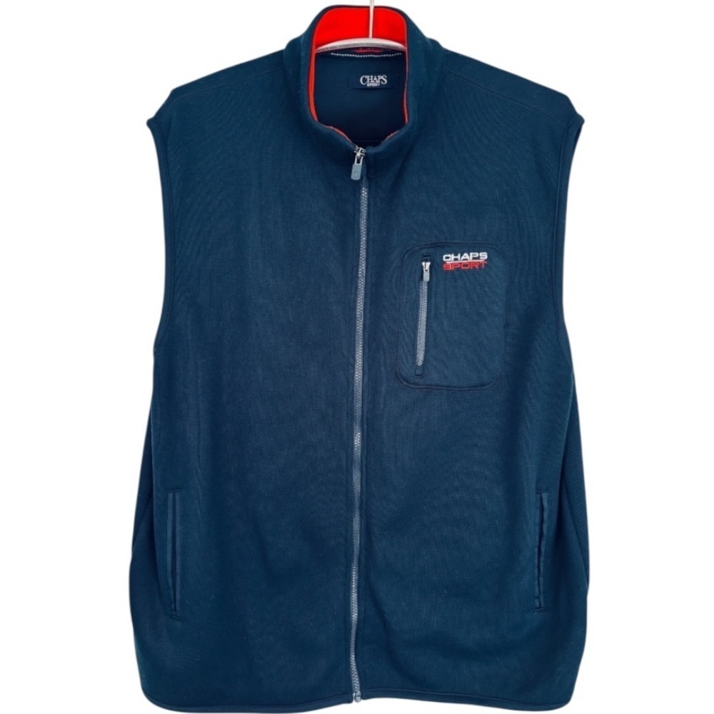 Chaps Sport Dark Blue Men's Full Zip Vest with Red Accents Size XXL